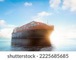 3d rendering cargo ship or vessel with containers in ocean