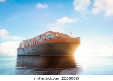 3d rendering cargo ship or vessel with containers in ocean