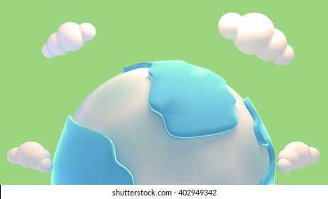 3d rendering cartoon earth and clouds.