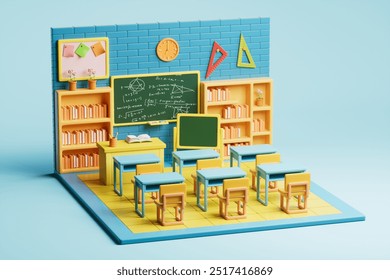 3d rendering cartoon school classroom
