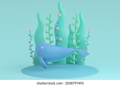 3d Rendering Cartoon Sea And Whale