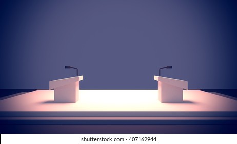 3d Rendering Cartoon Style Debate Stage And Spotlight.