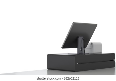 3d Rendering Cashier Machine Or Cash Register On White Background