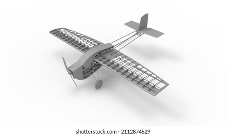 3D rendering of the casis of a small model propellor airplane chasis. Isolated in studio background.