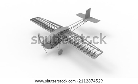 3D rendering of the casis of a small model propellor airplane chasis. Isolated in studio background.