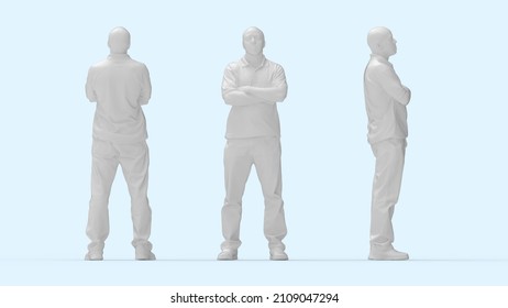 3D rendering of a casual man front side and back view. Arms crossed Computer render model isolated silhouette. - Powered by Shutterstock