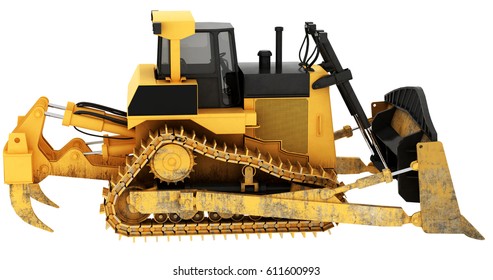 3d Rendering Caterpillar Bulldozer Isolated On White