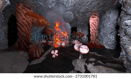 3D rendering of the cave where strange plants grow