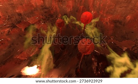 3D rendering of the cave where strange plants grow