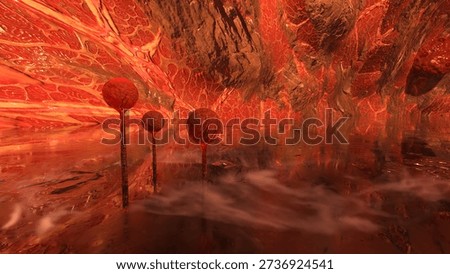 3D rendering of the cave where strange plants grow