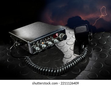 3D Rendering Of CB Radio On Channel 9 With A Storm In The Background