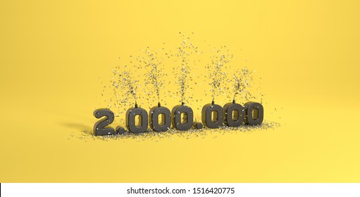 3D Rendering Celebration Of 2 Millions Subscribers Yellow Background