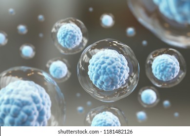 3d Rendering Of Cellular Therapy And Regeneration, Microscope Of Cell, Embryonic Stem Cells Background.