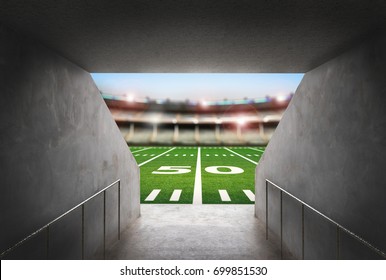 3d Rendering Cement Tunnel In American Football Stadium