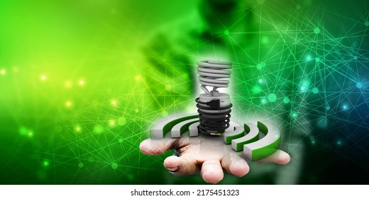 3d rendering charger cable connected cfl bulb near WIFI