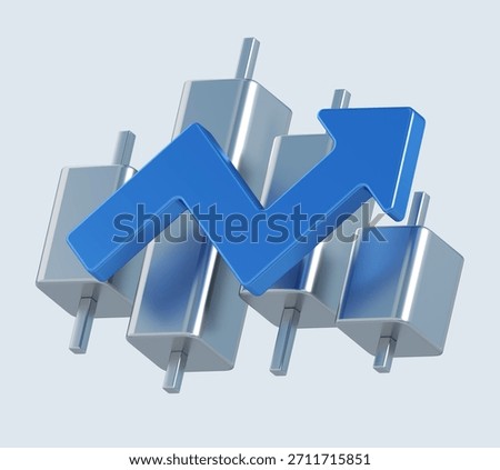 3d rendering of chart with growth arrow. stylized simple 3d icon. 3d illustration for business and finance