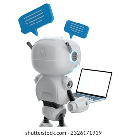 3d rendering chatbot or assistant robot chat with speech bubble