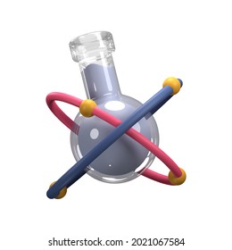 3d Rendering Chemistry Icon, Flask With Atom Symbol 