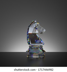 3d rendering, chess game, isolated crystal knight piece, glass object, abstract modern minimal design