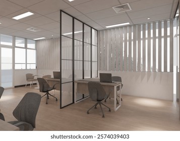 3D Rendering of Chic and Enticing Office Interior Design