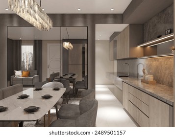 3D Rendering of Chic and Exquisite Dining Room Interior Design