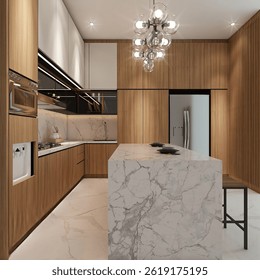 3D Rendering of Chic and Pleasant Kitchen Interior Design