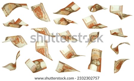 3D rendering of Chilean Peso notes flying in different angles and orientations isolated on white background