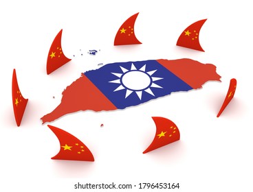 3d Rendering China Thaiwan Shark Fins Circling Taiwan