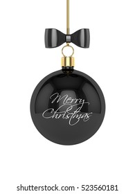 3d Rendering Of Christmas, Black  Bauble Over White Background