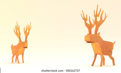 3d Rendering Christmas Paper Craft Reindeer