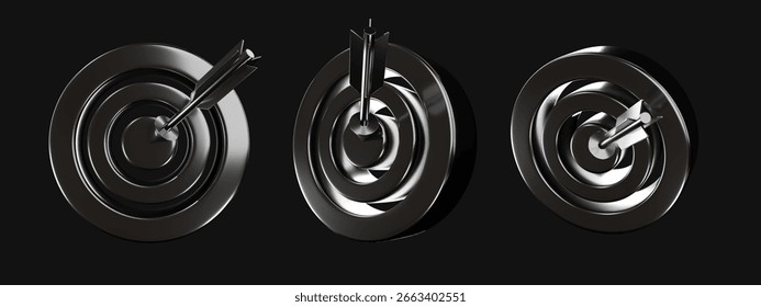 3D rendering of a chrome target, isolated on a black background.