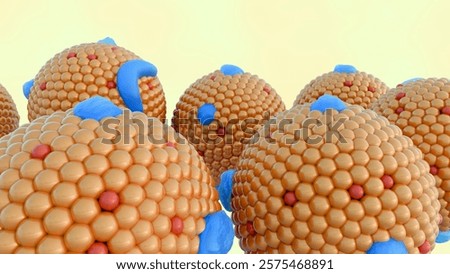 3d rendering of chylomicron particles. They are large lipoprotein particles that play a crucial role in the absorption and transport of dietary fats