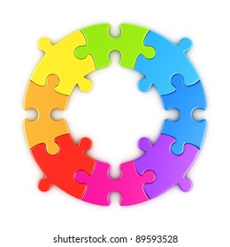 3d Rendering Of A Circular Puzzle In The Colors Of A Rainbow