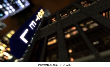 3D rendering City by night with hotel neon sign