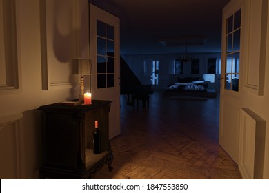 3d Rendering Of Classic Bedroom Apartment In The Moonlight