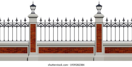 3d Rendering Classic Iron Fence Red Stock Illustration 1939282384