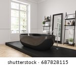 3d rendering. classic luxury bathroom with a black bathtube.