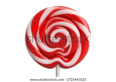 3d rendering of a classic round peppermint swirl lollipop with red and white spiral patterns on a white stick, perfect for candy shop and sweet celebration concepts.