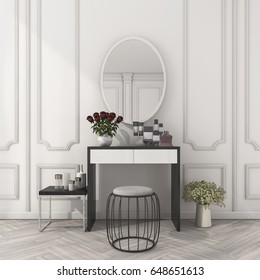 3d Rendering Classic White Room With Make Up Table