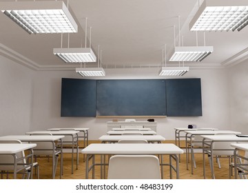 3D Rendering Of A Classical School Classroom