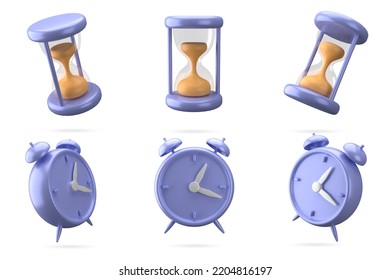 3d Rendering Of Clock And Hourglass Icon, Fit For Design Assets Of Business Or Finance, Purple Icon, 3d Icons Set