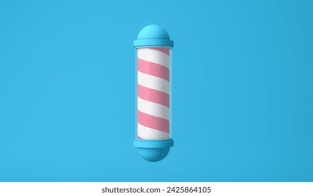 3D Rendering, Close up barber shop sign and symbol, hair salon sign, pastel pink and blue color, isolated blue color background.  - Powered by Shutterstock