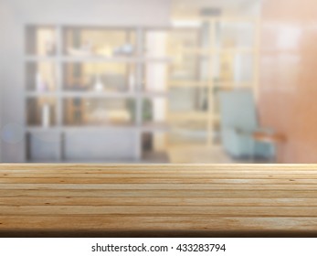 3D rendering Close Up wood table with blur background