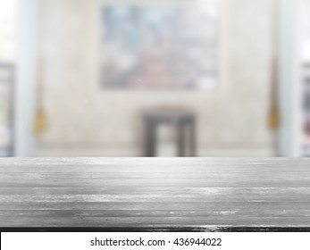 3D rendering Close Up wood table with blur background