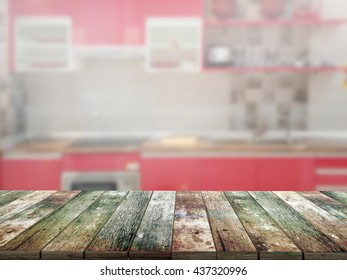 3D rendering Close Up wood table with blur background