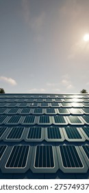 3D rendering of a close-up array of solar roof shingles under natural daylight, presented in a perspective view with vertical composition. The image highlights advanced photovoltaic roofing technology, seamlessly integrated into a modern architectural surface.

The detailed arrangement of tiles showcases a sleek, uniform design with a subtle reflective finish, emphasizing both aesthetic appeal and functional performance. These roofing elements are engineered to capture sunlight efficiently and convert it into renewable electricity, supporting sustainable living and reduced energy consumption.

This visual represents key concepts such as energy efficiency, clean power generation, and smart construction materials, making it highly relevant for modern building design. The integration of solar technology into roofing systems reflects a growing trend in eco-friendly homes, green architecture, and innovative residential solutions.

The perspective composition enhances depth and realism, while the vertical format provides flexibility for advertising, presentations, and digital content. The clean and minimal appearance allows focus on the technology, making it suitable as a background for product display, branding, and architectural visualization.

This image is ideal for use in real estate marketing, environmental campaigns, and construction industry materials, particularly when illustrating smart home technology, sustainable design, and renewable energy solutions.

Overall, the scene combines modern aesthetics with advanced functionality, representing the future of energy-efficient housing and high-tech building materials.