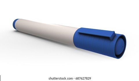 3D rendering - closeup blue whiteboard marker isolated on white background.