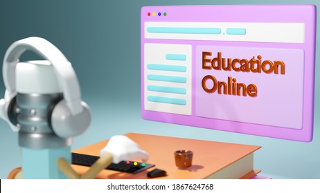 3D Rendering of closeup computer set on books that represents education online concept. Learning through the internet.