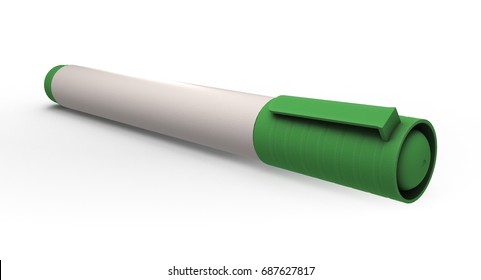 3D rendering - closeup green whiteboard marker isolated on white background.