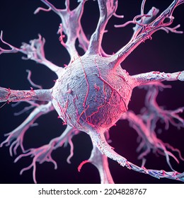 3d Rendering Of A Closeup Of A Nerve Cell With Dendrites